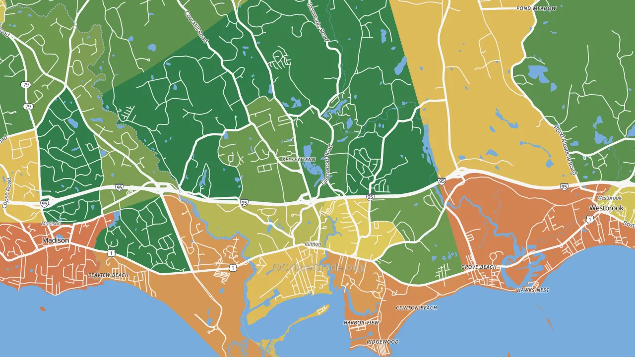 Clinton, CT Map of Burglary Rates