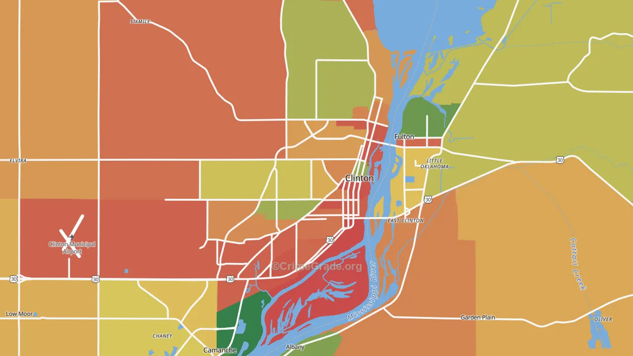 Clinton, IA Map of Burglary Rates