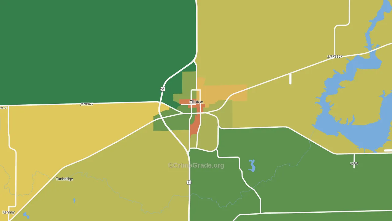 Clinton, IL Map of Burglary Rates