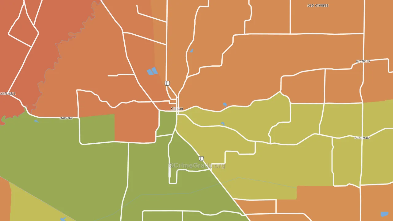 Clinton, KY Map of Burglary Rates