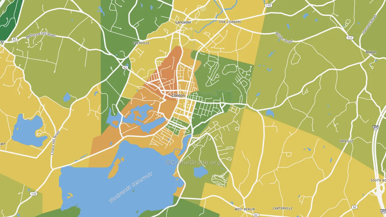 Clinton, MA Map of Burglary Rates