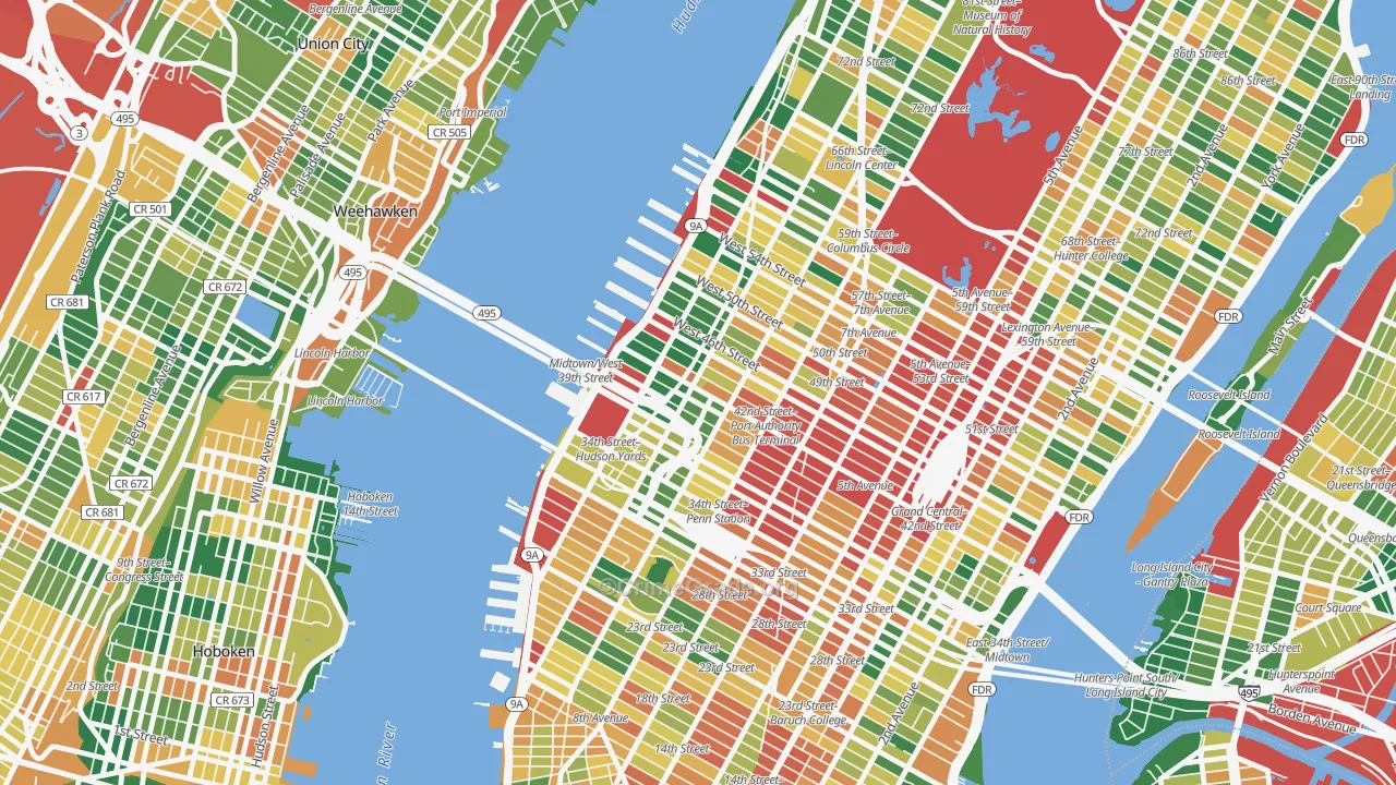 Clinton, Manhattan, NY Map of Burglary Rates