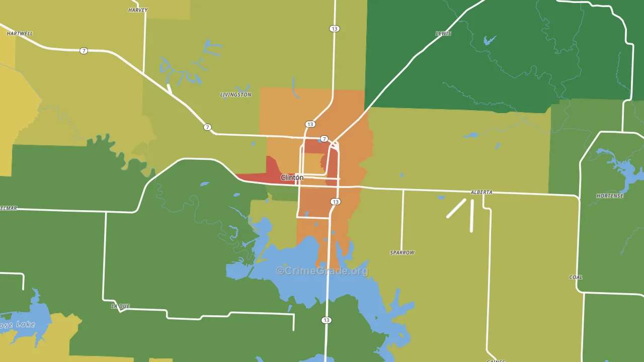 Clinton, MO Map of Burglary Rates