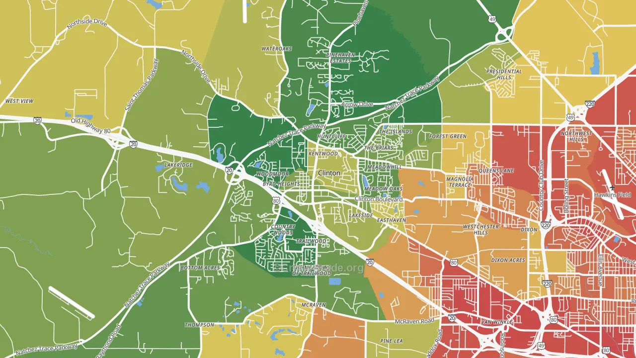 Clinton, MS Map of Burglary Rates