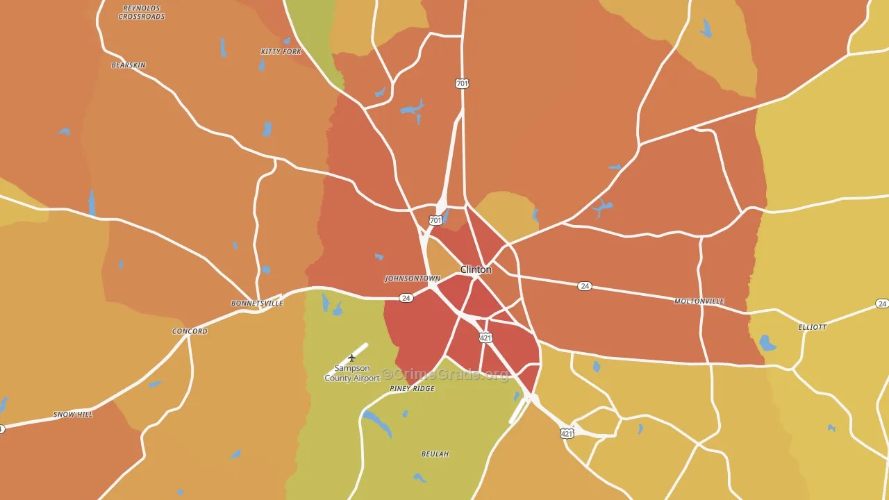 Clinton, NC Map of Burglary Rates