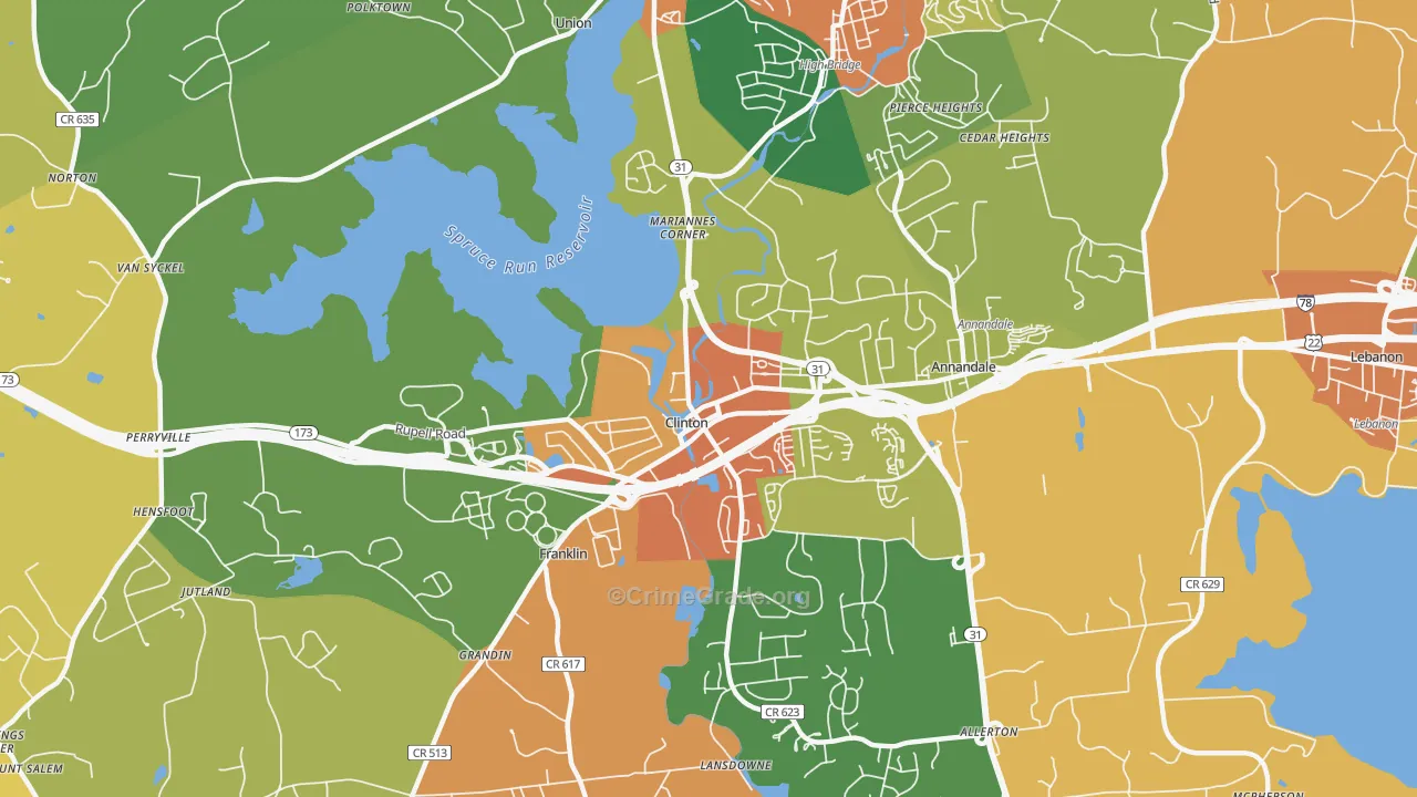 Clinton, NJ Map of Burglary Rates