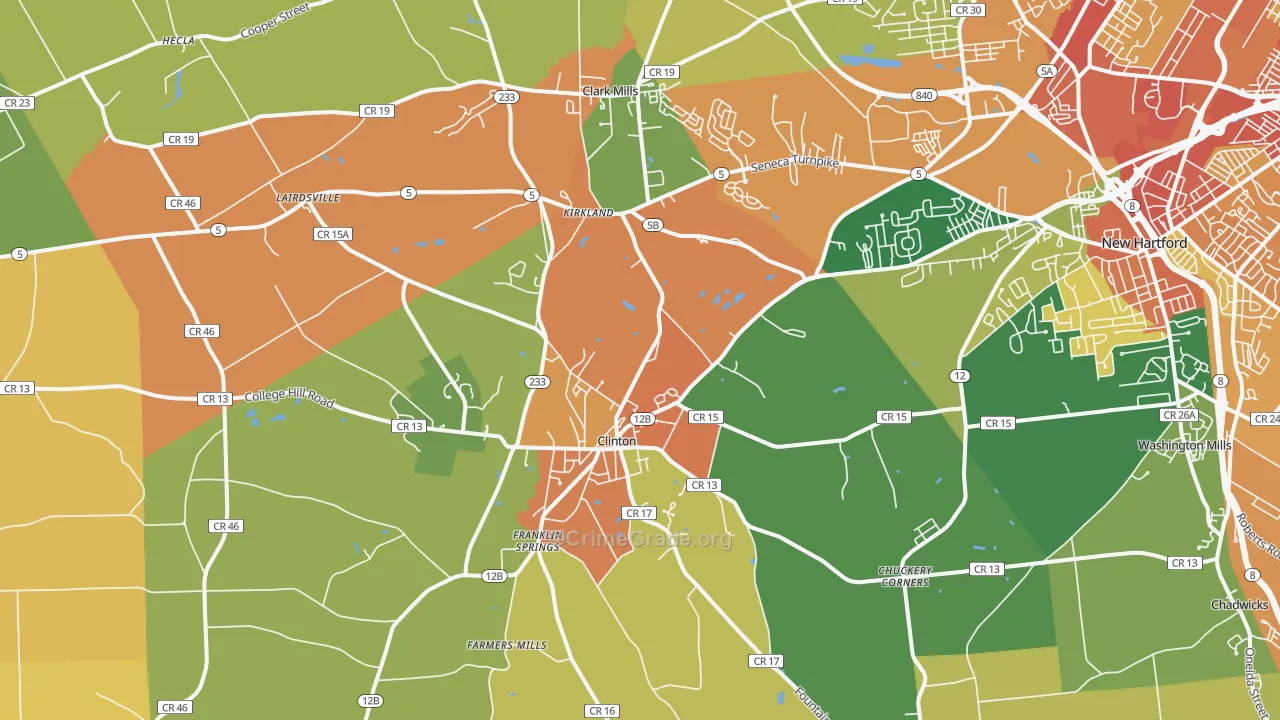 Clinton, NY Map of Burglary Rates