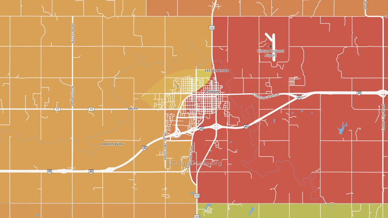 Clinton, OK Map of Burglary Rates