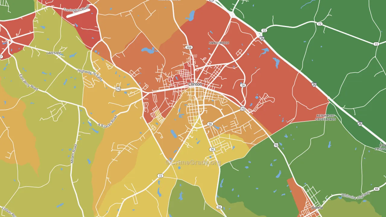 Clinton, SC Map of Burglary Rates