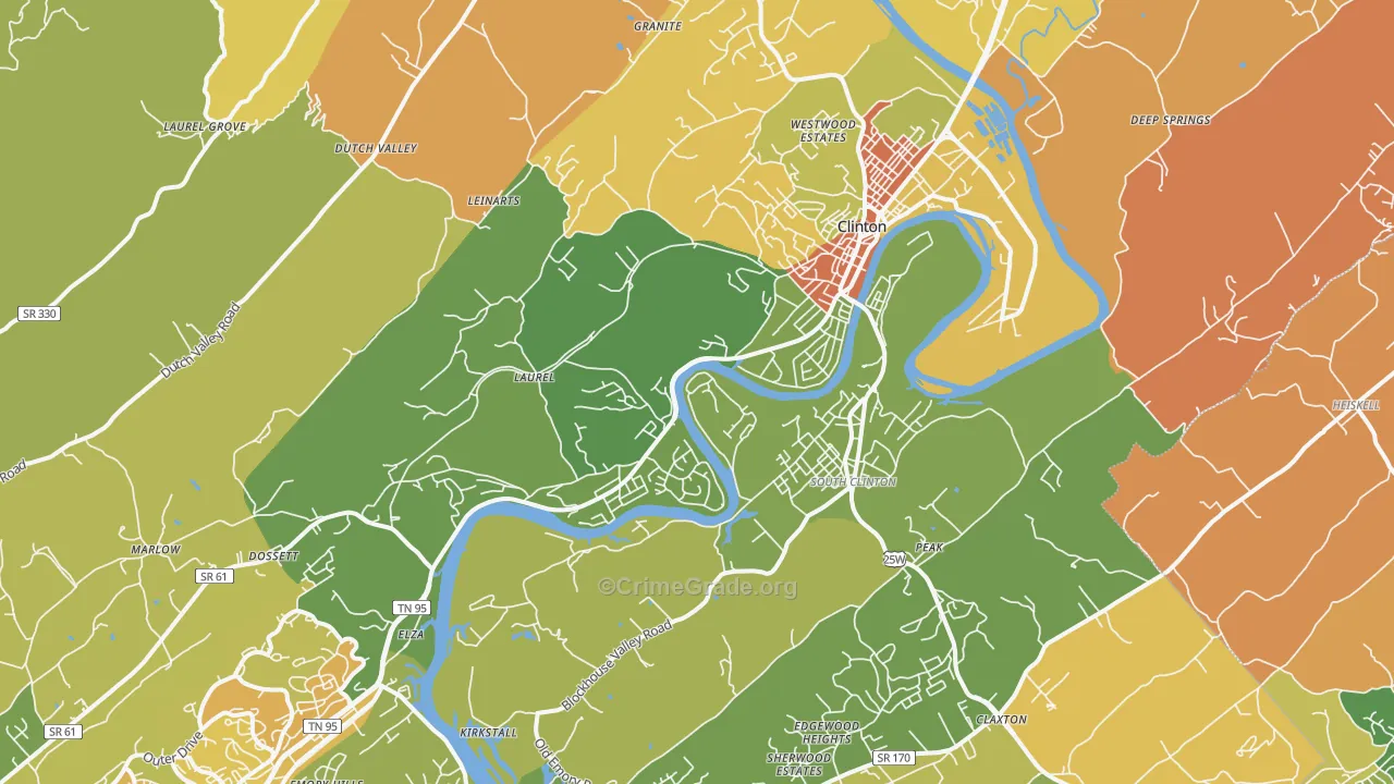 Clinton, TN Map of Burglary Rates