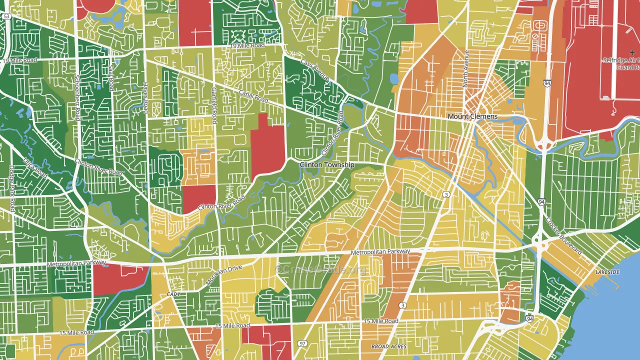 Clinton Township, MI Map of Burglary Rates