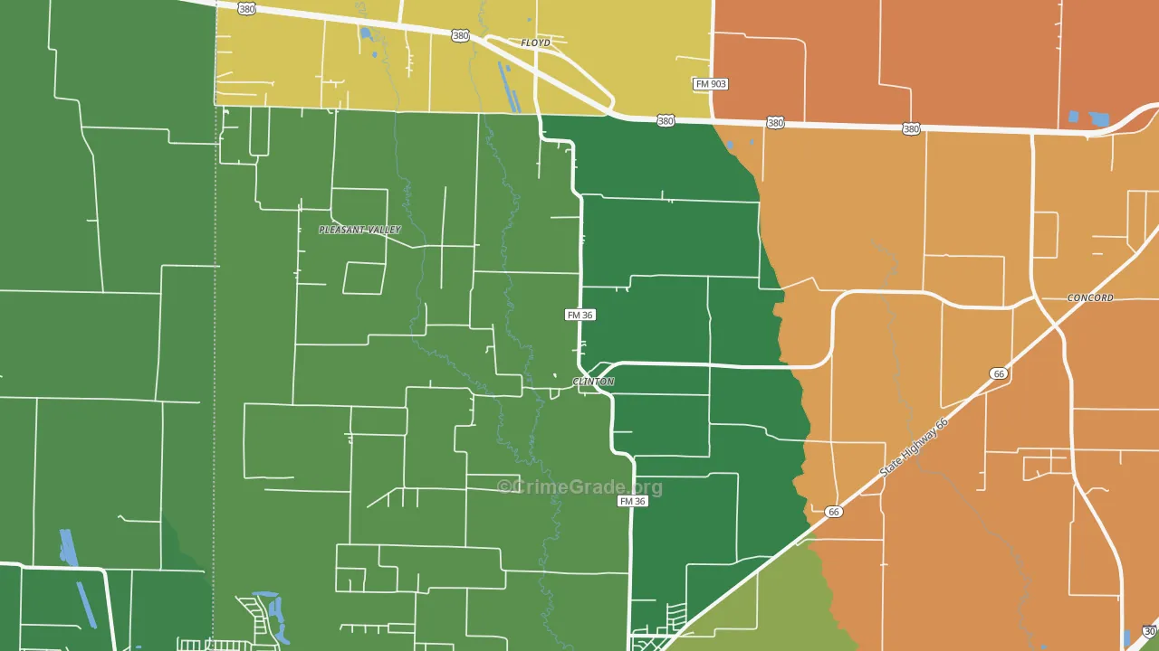 Clinton, TX Map of Burglary Rates