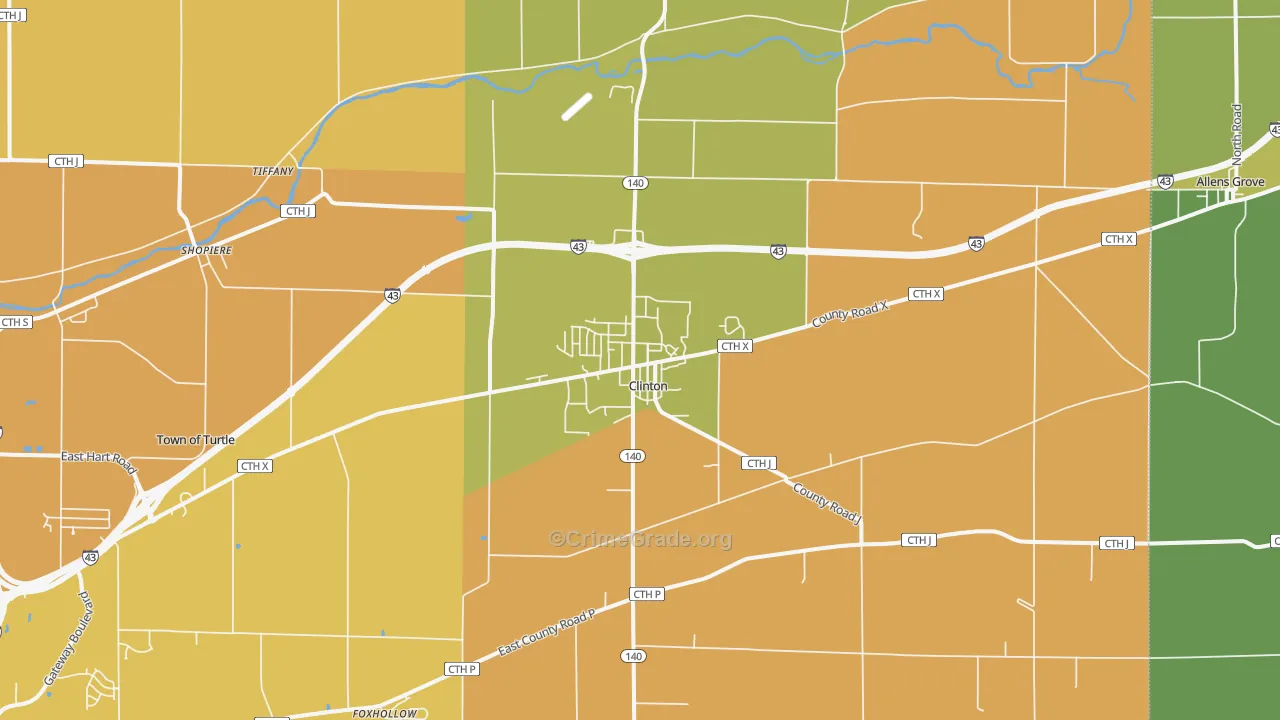 Clinton, WI Map of Burglary Rates