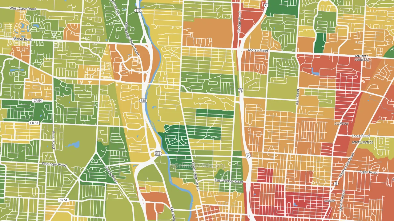 Clintonville, Columbus, OH Map of Burglary Rates