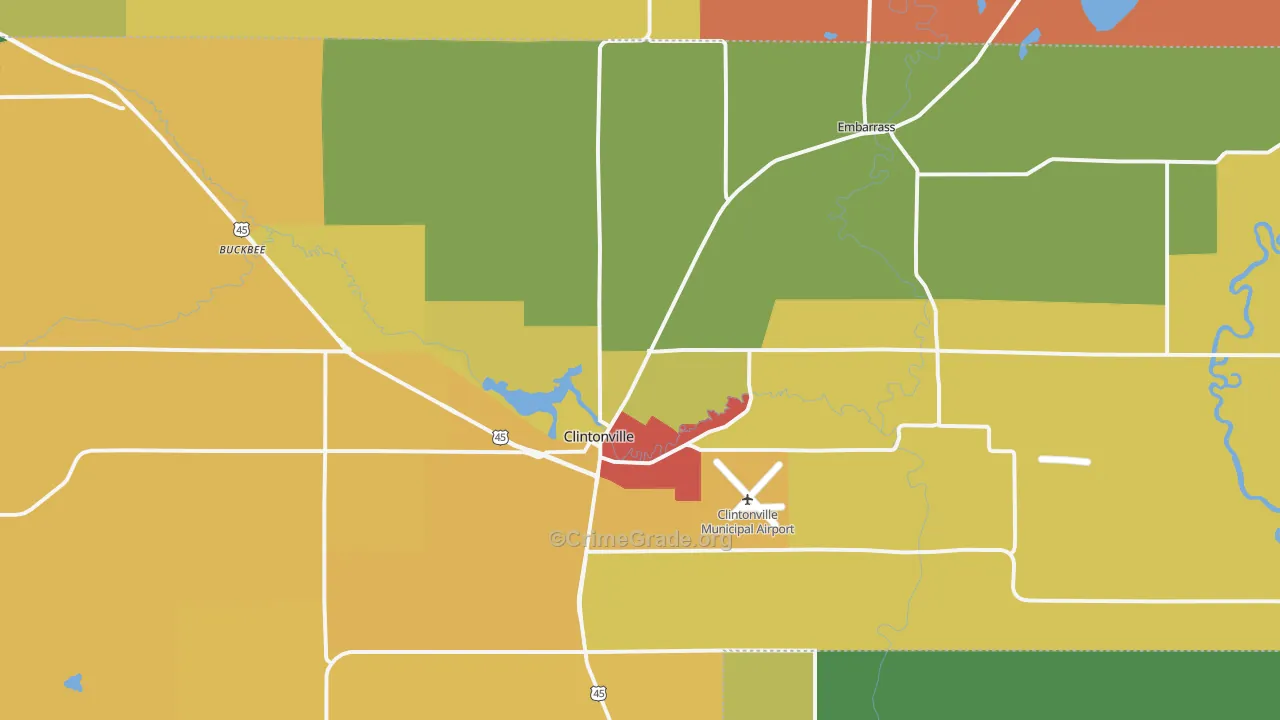 Clintonville, WI Map of Burglary Rates
