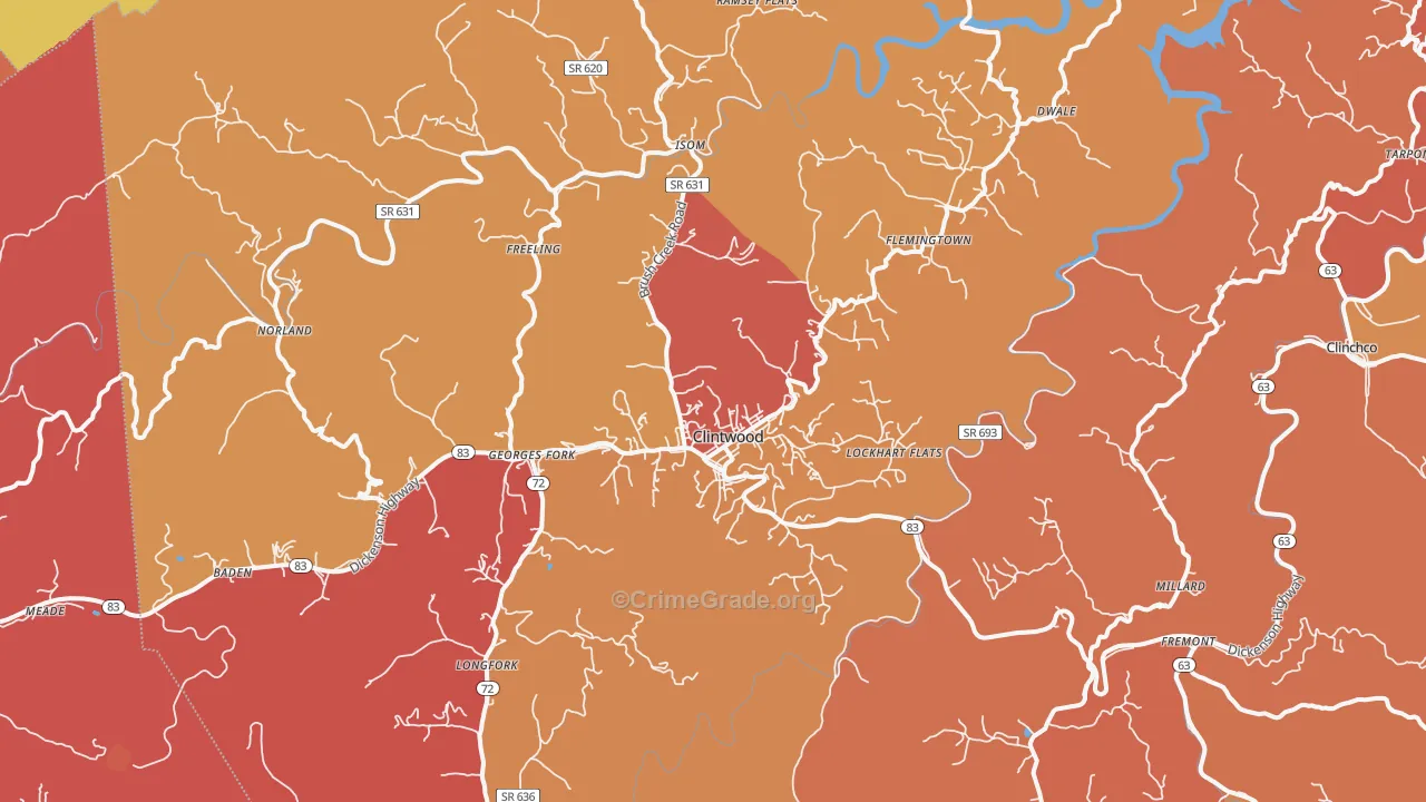 Clintwood, VA Map of Burglary Rates
