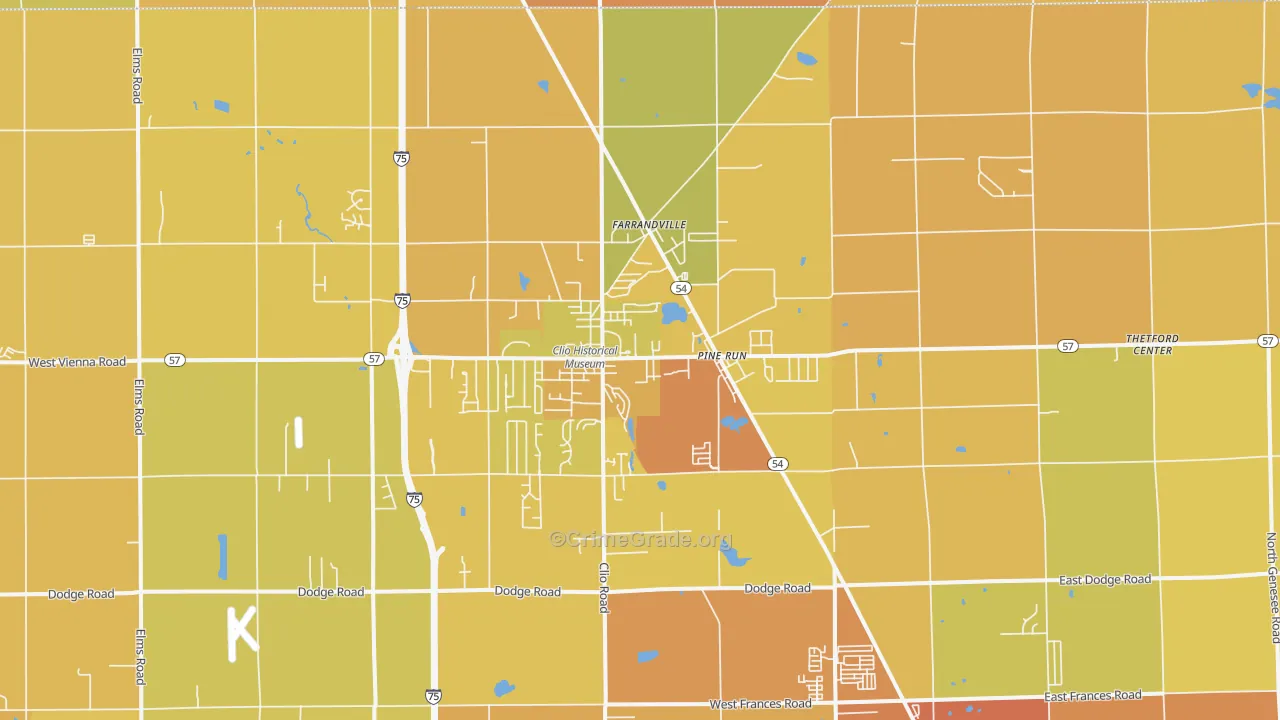 Clio, MI Map of Burglary Rates