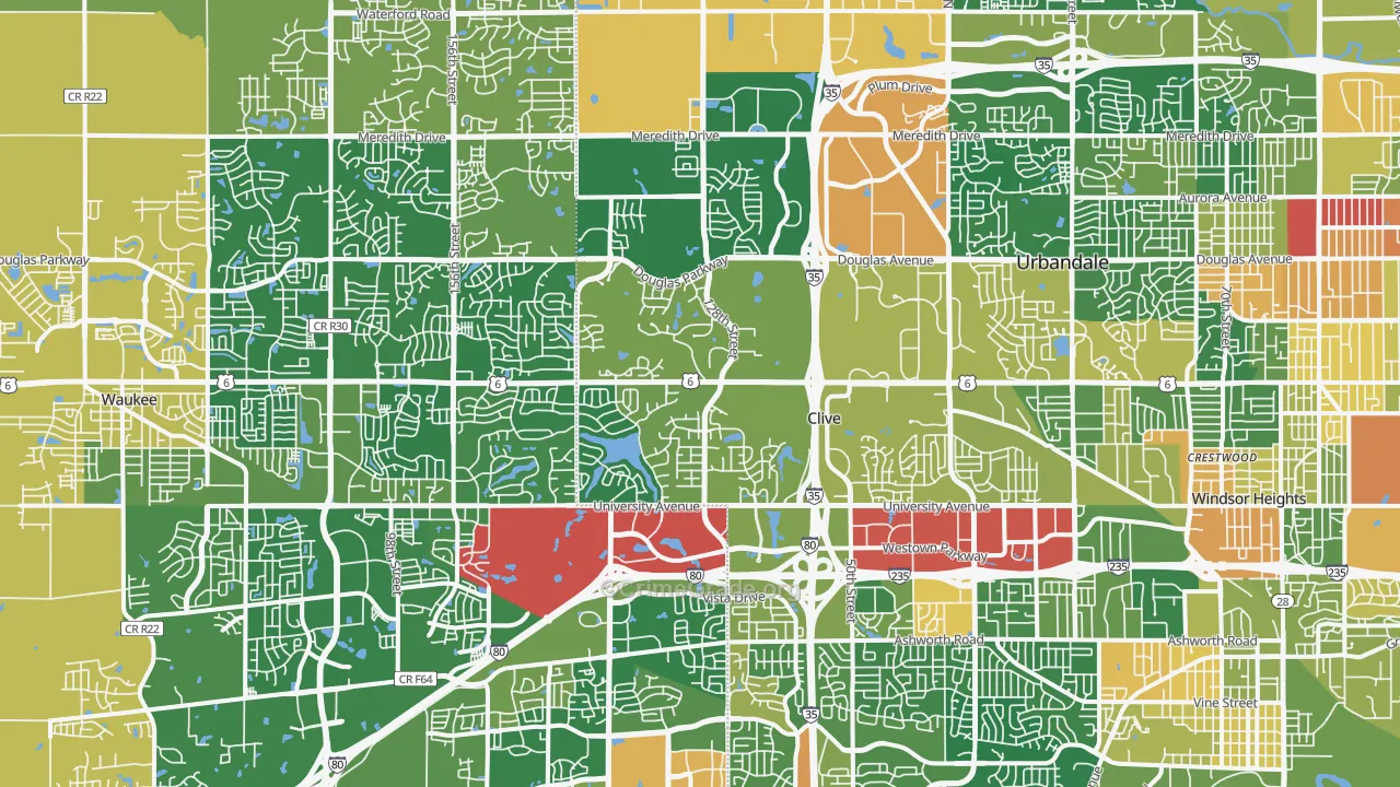 Clive, IA Map of Burglary Rates