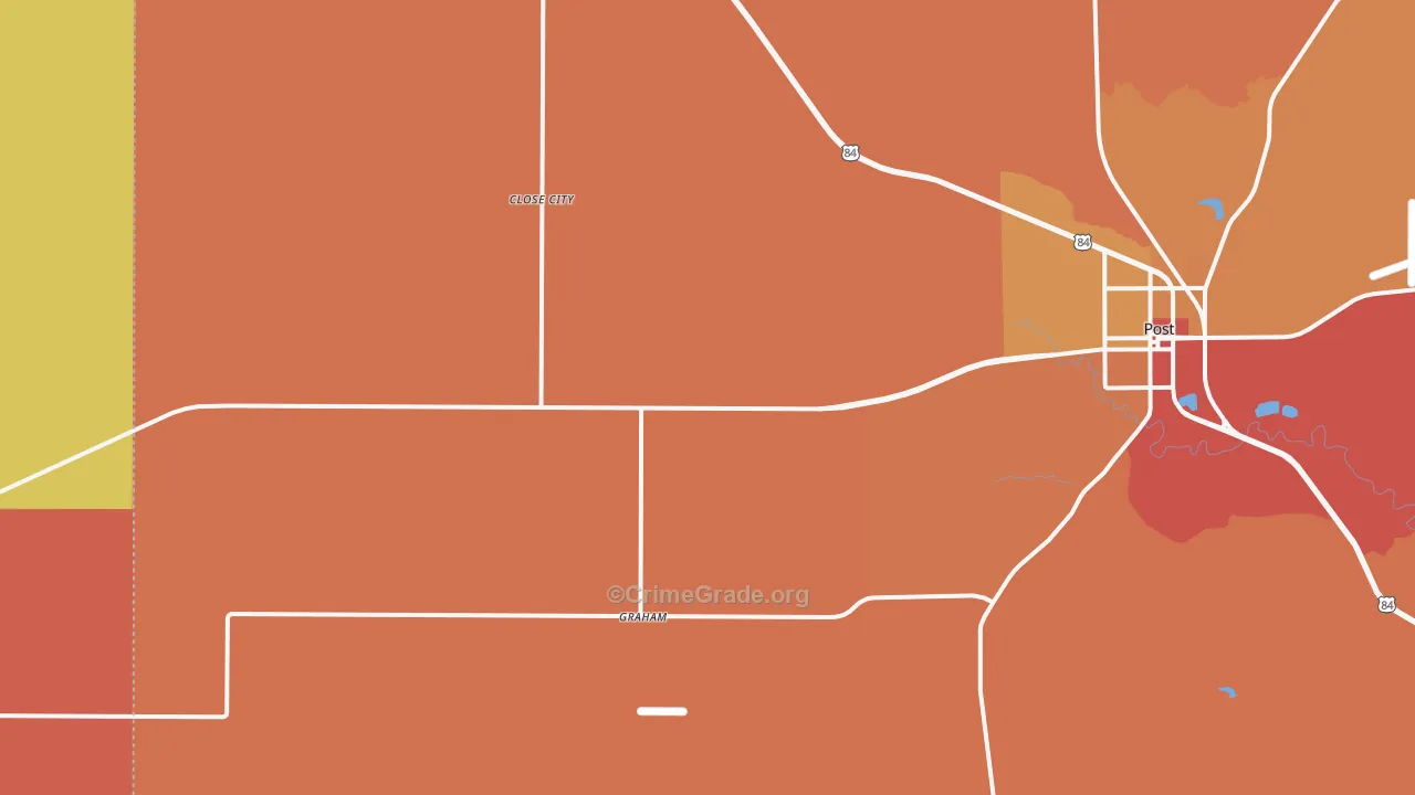Close City, TX Map of Burglary Rates