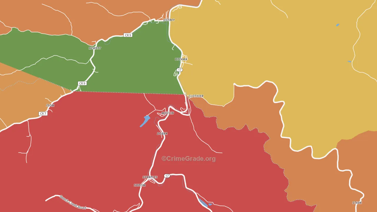 Clothier, WV Map of Burglary Rates