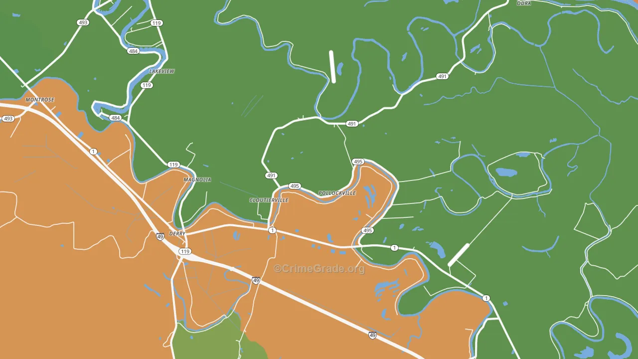 Cloutierville, LA Map of Burglary Rates
