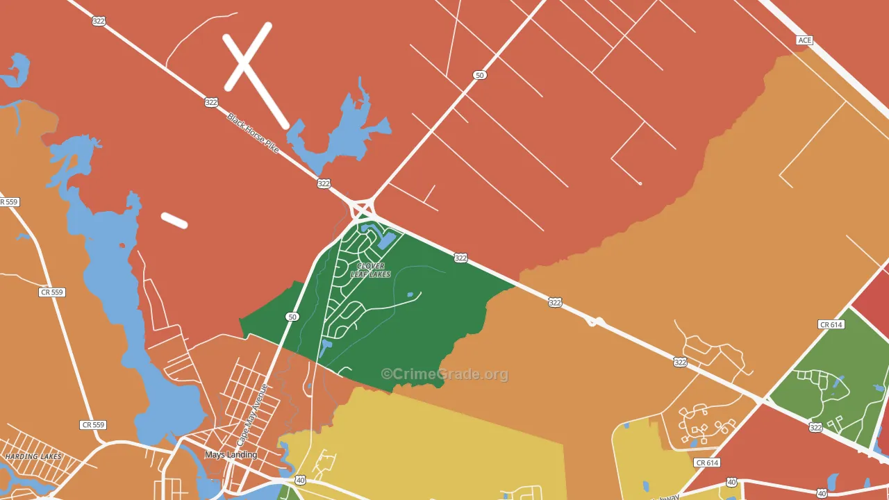 Clover Leaf Lakes, NJ Map of Burglary Rates