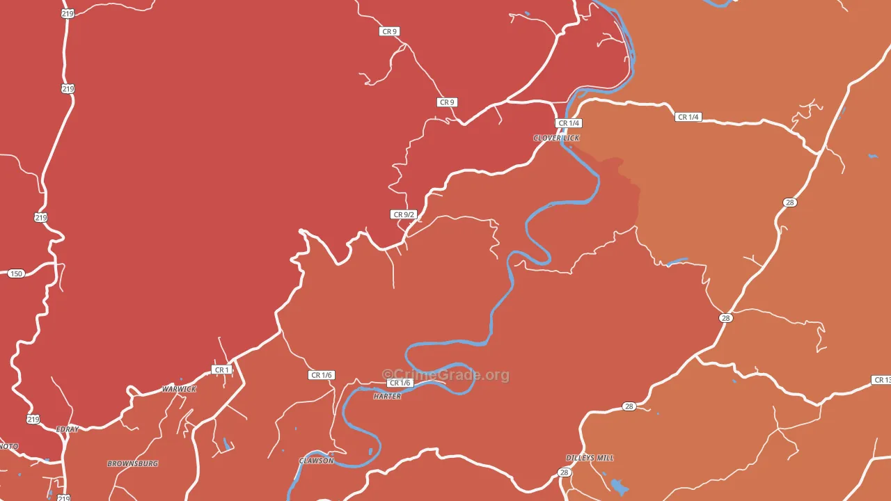 Clover Lick, WV Map of Burglary Rates