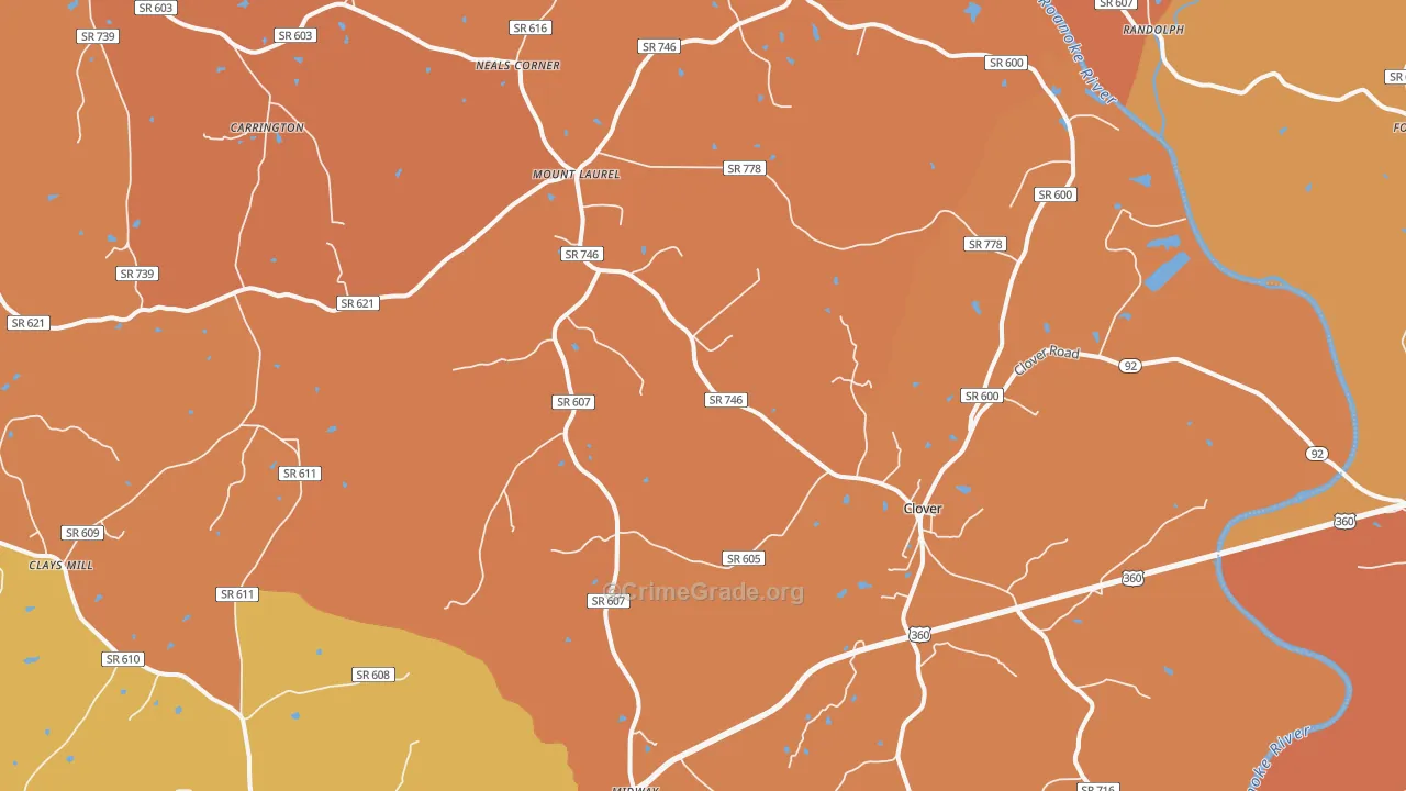 Clover, VA Map of Burglary Rates