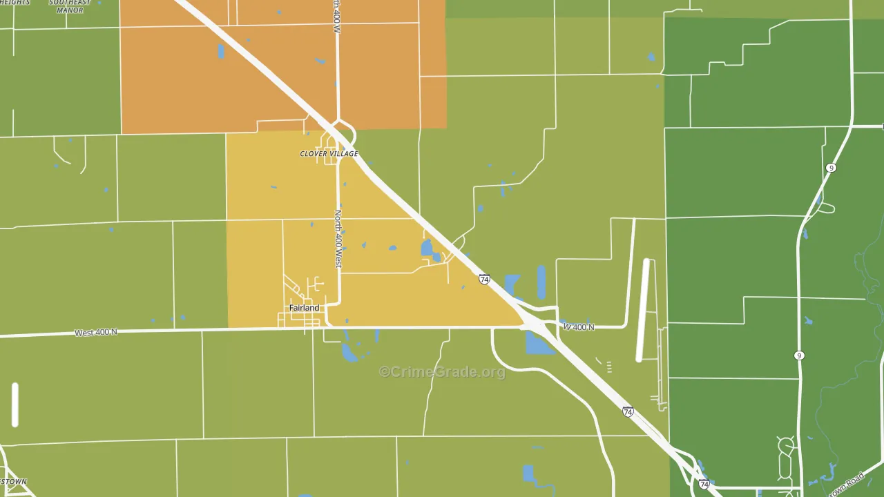 Clover Village, IN Map of Burglary Rates