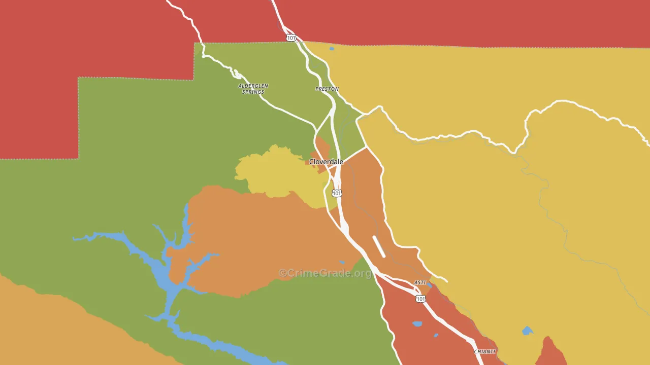 Cloverdale, CA Map of Burglary Rates