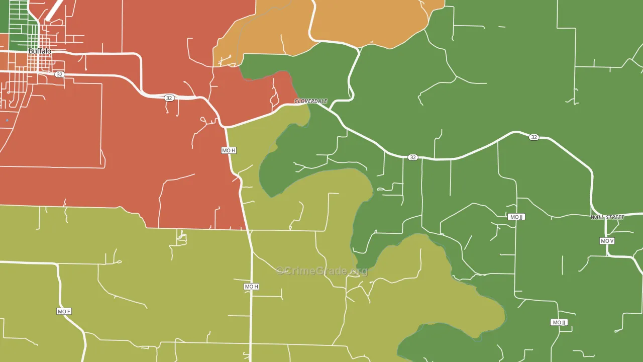 Cloverdale, MO Map of Burglary Rates