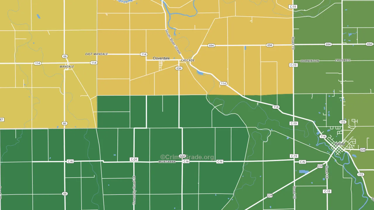 Cloverdale, OH Map of Burglary Rates
