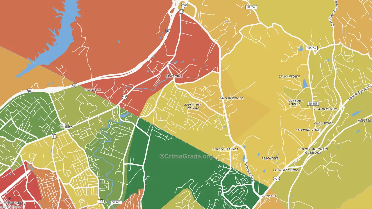 Cloverdale, VA Map of Burglary Rates