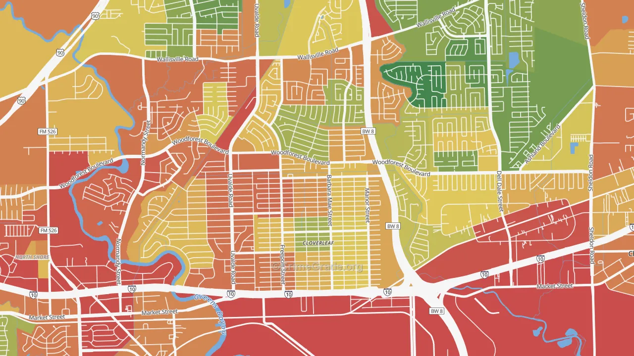 Cloverleaf, TX Map of Burglary Rates