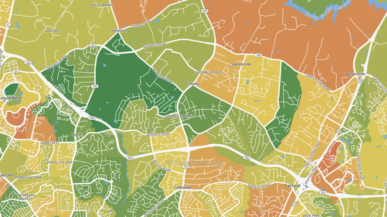 Cloverly, MD Map of Burglary Rates