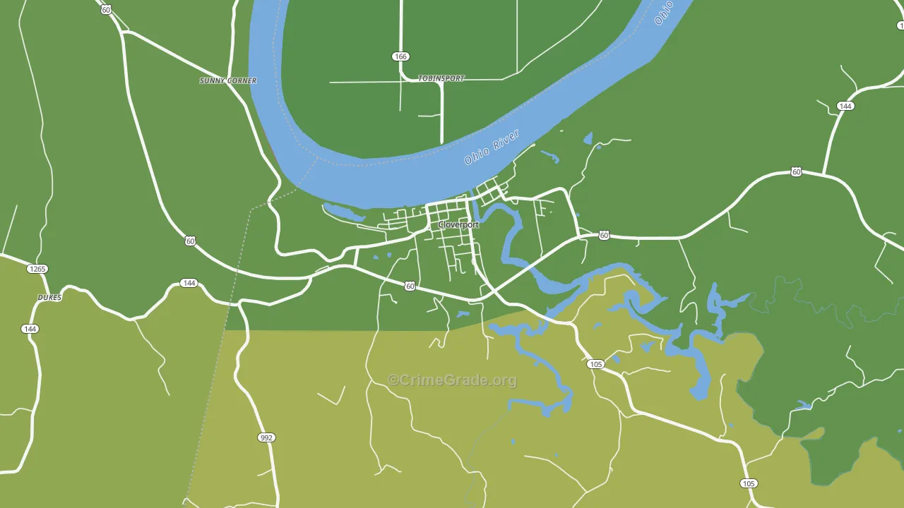 Cloverport, KY Map of Burglary Rates