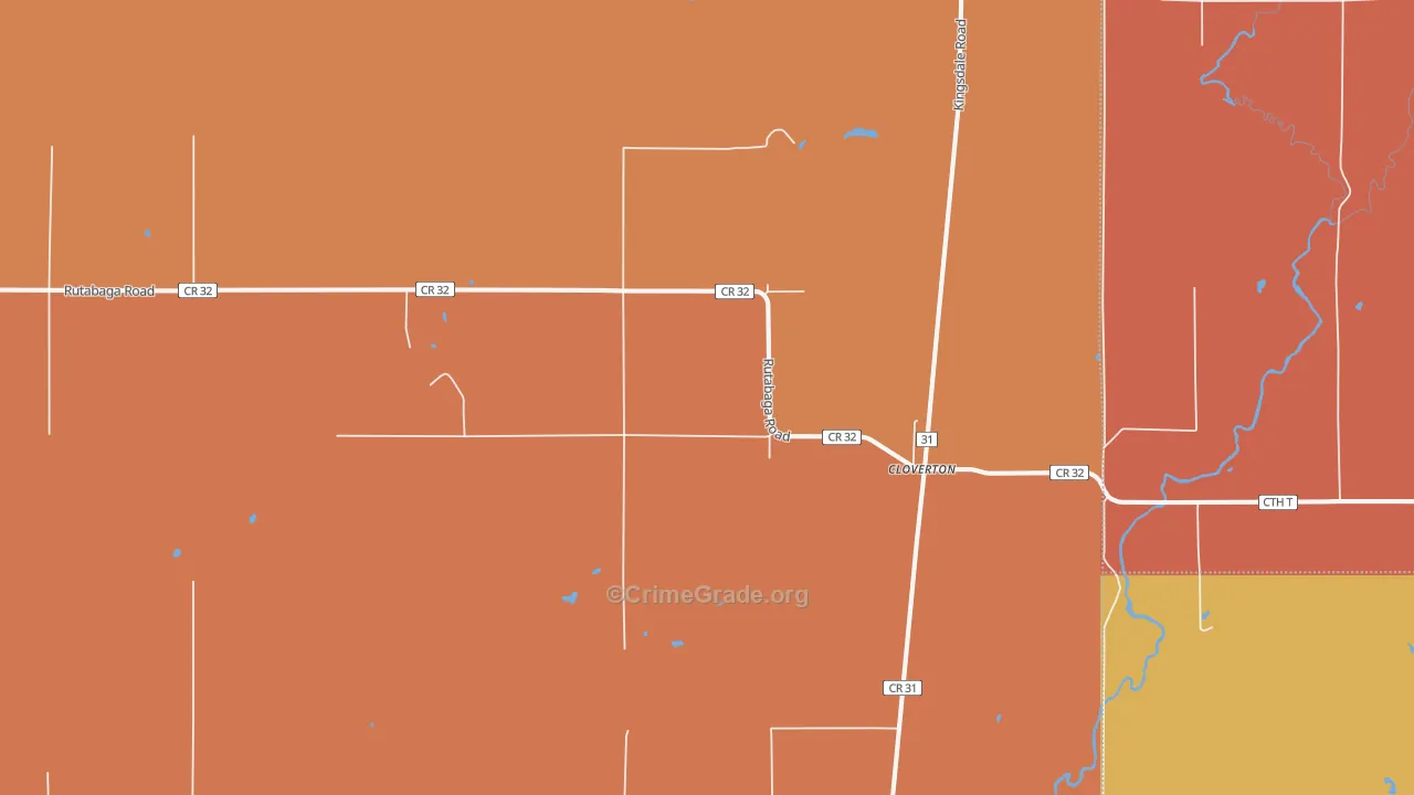 Cloverton, MN Map of Burglary Rates
