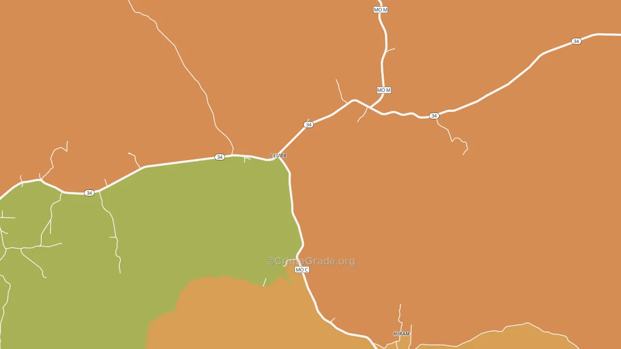 Clubb, MO Map of Burglary Rates