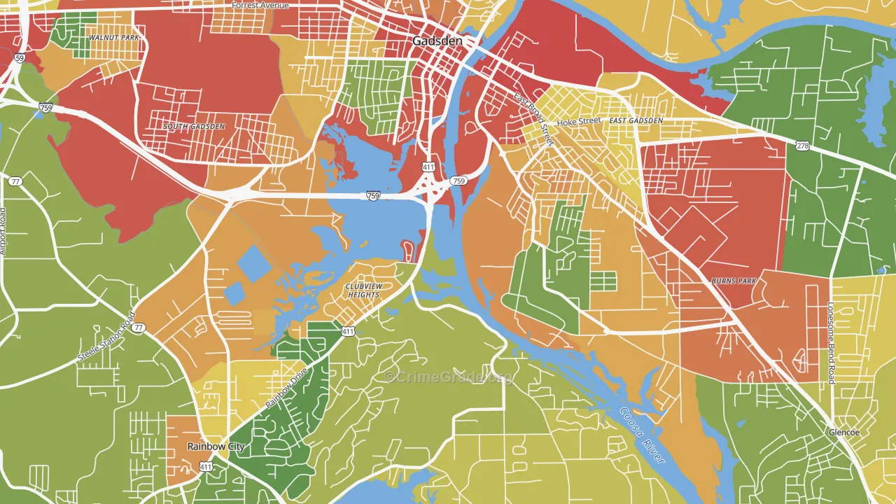 Clubview Heights, AL Map of Burglary Rates