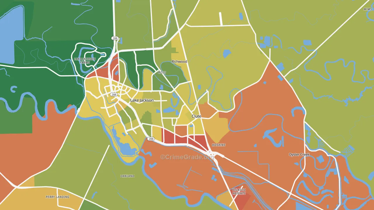 Clute, TX Map of Burglary Rates