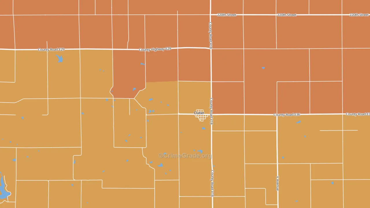 Clutier, IA Map of Burglary Rates