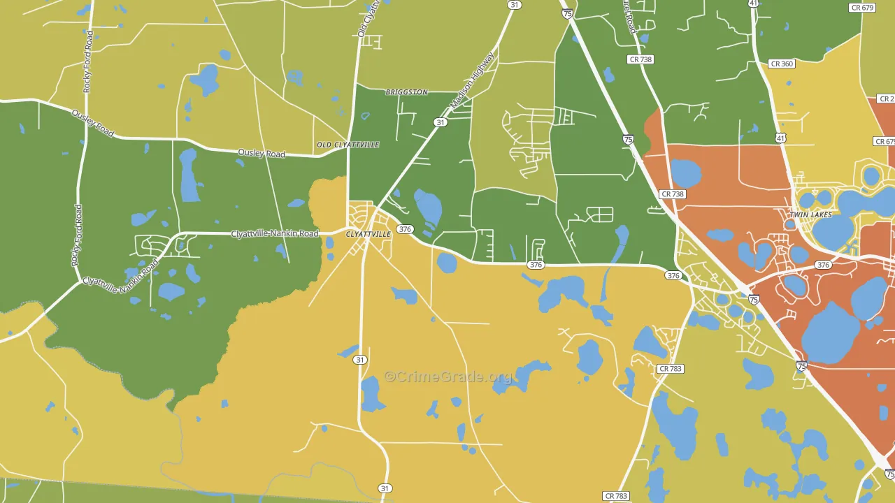 Clyattville, GA Map of Burglary Rates