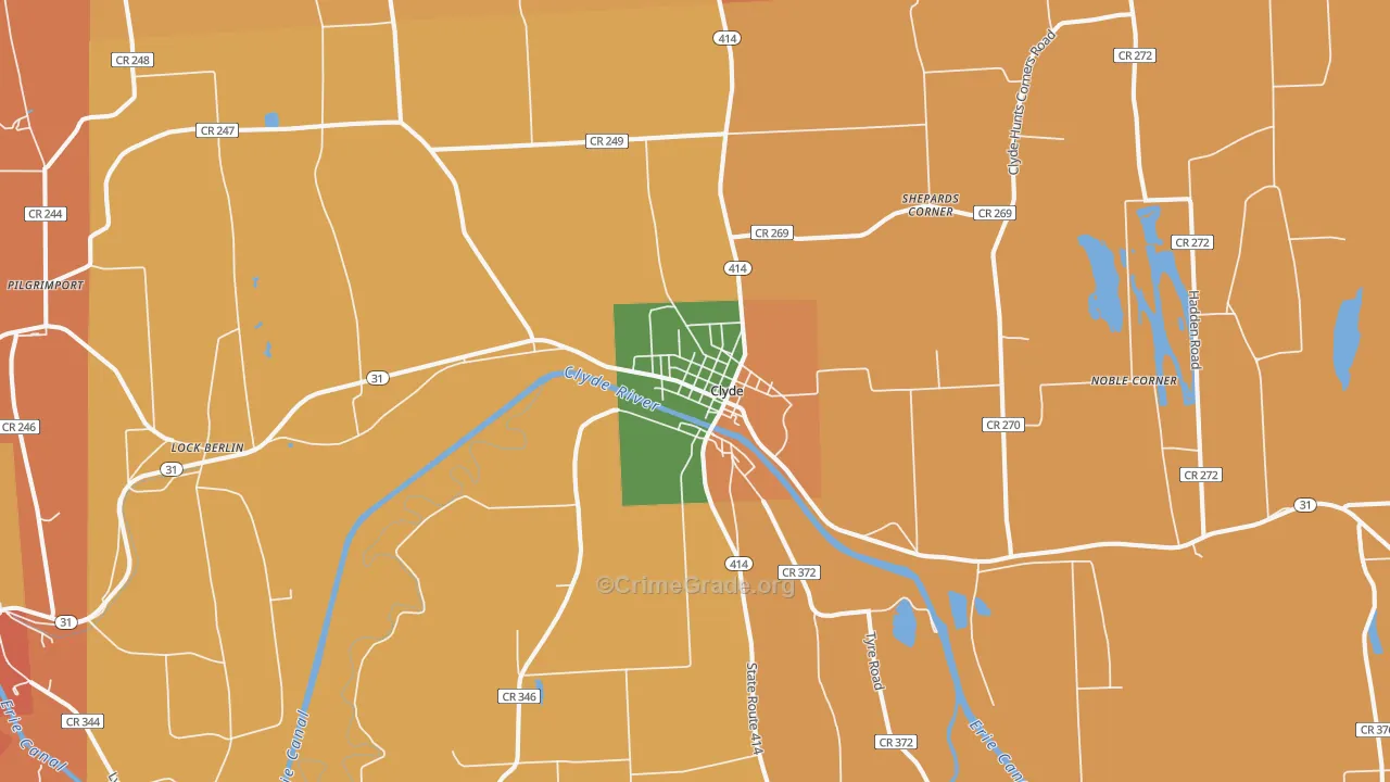 Clyde, NY Map of Burglary Rates