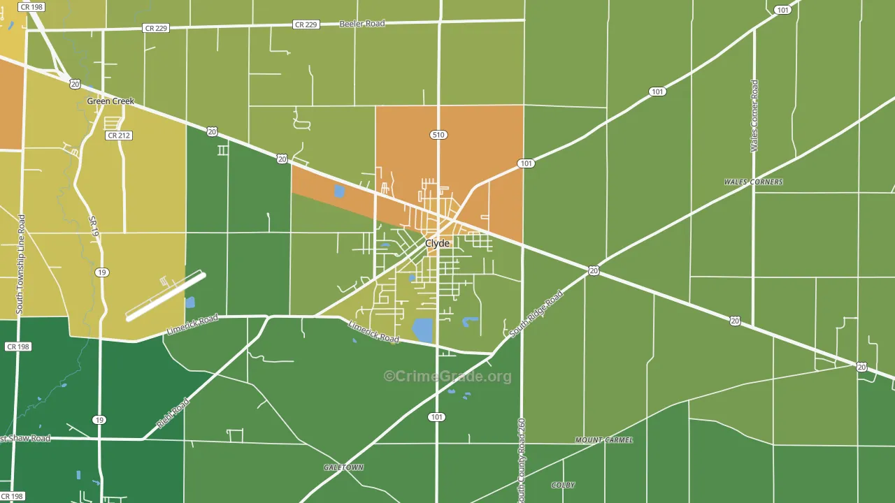 Clyde, OH Map of Burglary Rates