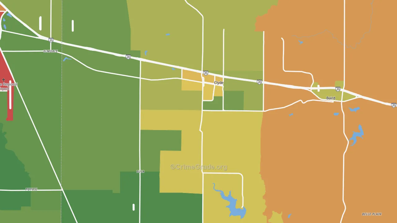 Clyde, TX Map of Burglary Rates