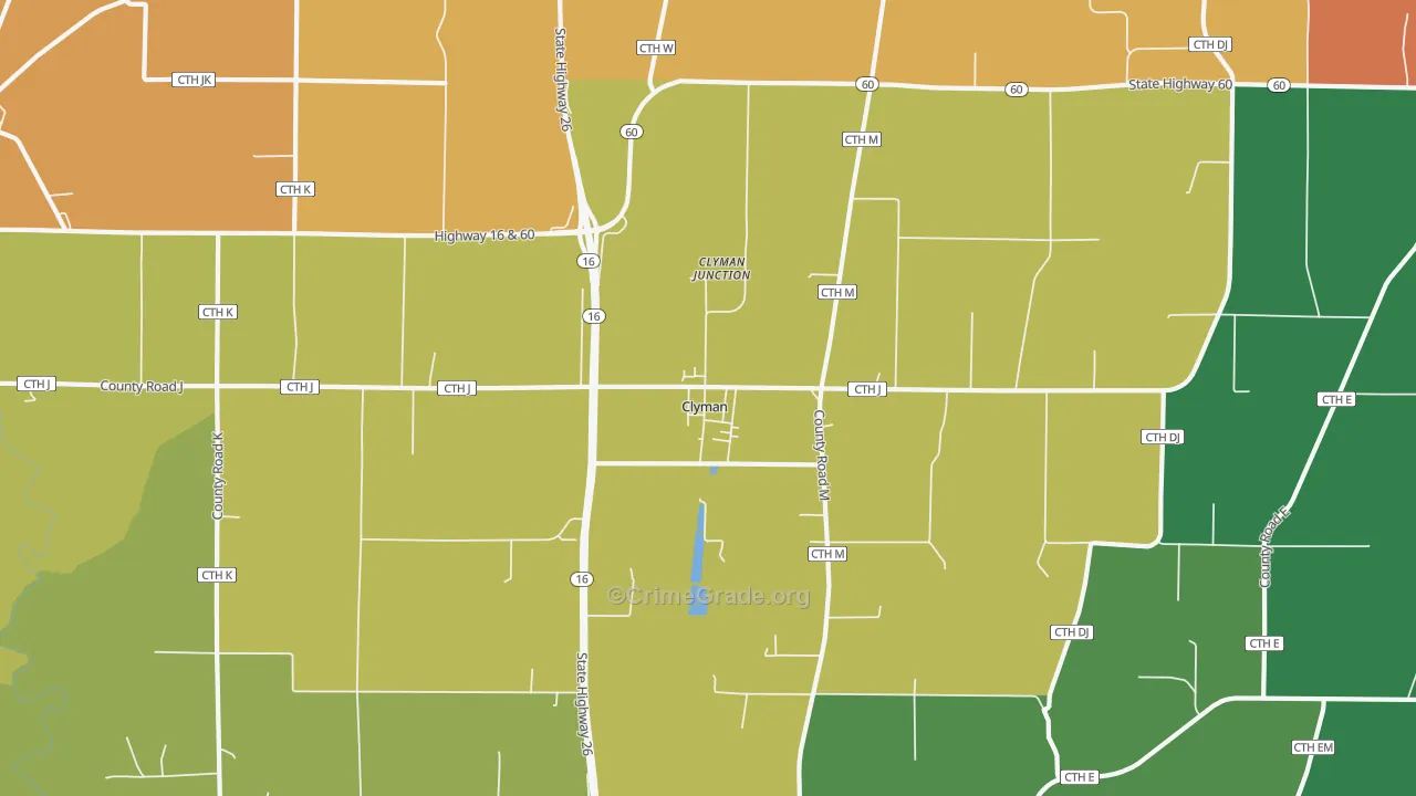 Clyman, WI Map of Burglary Rates