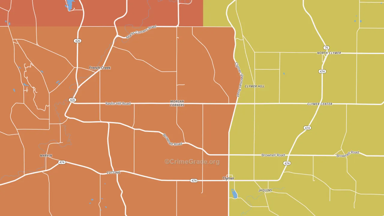 Clymer, NY Map of Burglary Rates