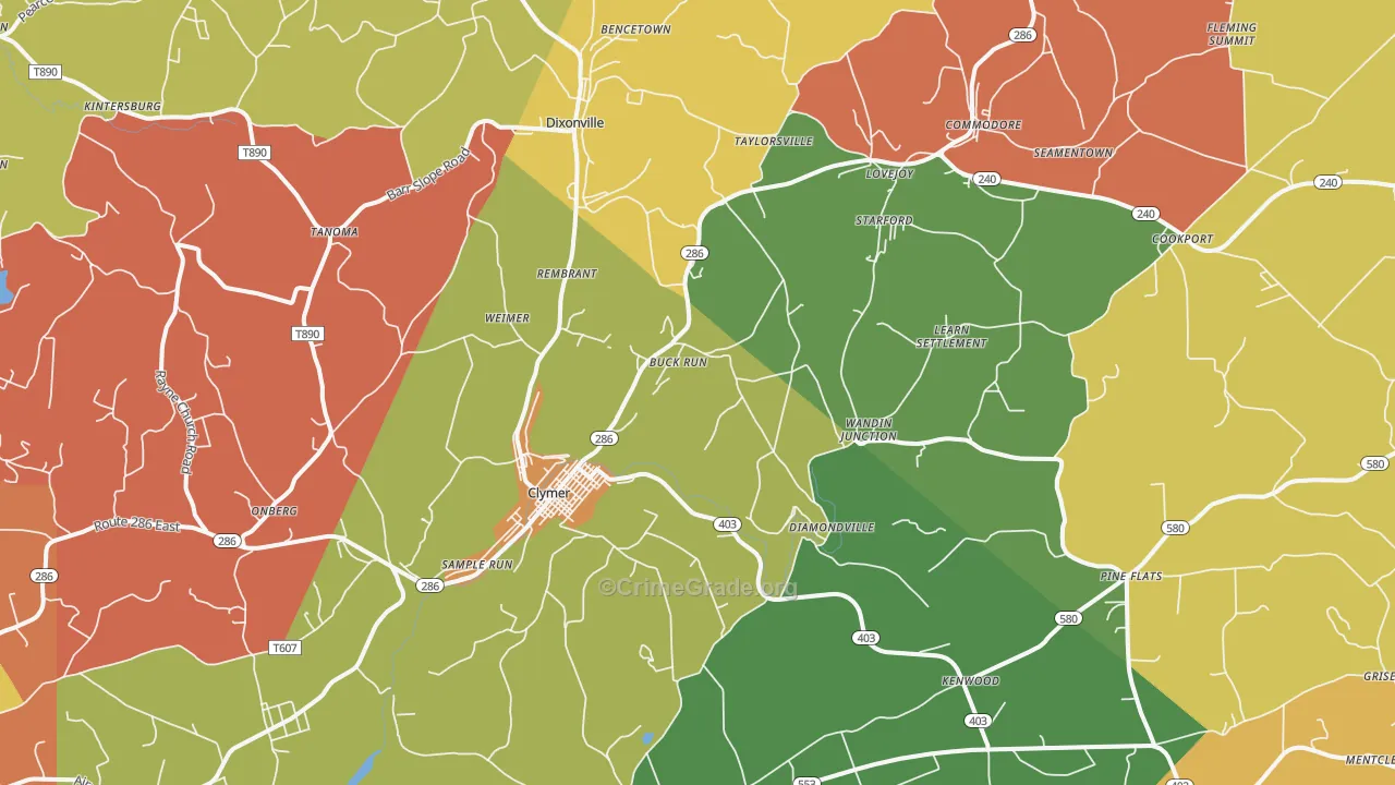 Clymer, PA Map of Burglary Rates