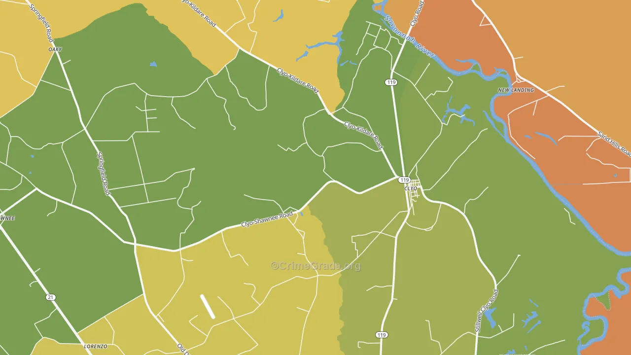 Clyo, GA Map of Burglary Rates