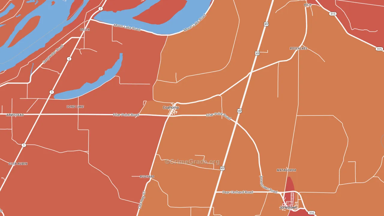 Coahoma, MS Map of Burglary Rates